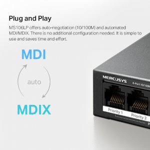 Mercusys MS106LP Настольный коммутатор с 6 портами 10/100 Мбит/с (4 порта PoE+)