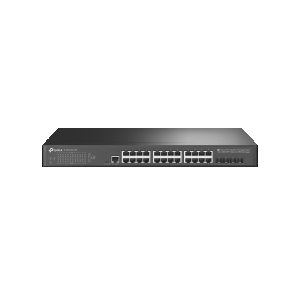 TP-Link TL-SG3428X-UPS Управляемый коммутатор JetStream уровня 2+ с 24 гигабитными портами RJ45, 4 портами SFP+ и источником бесперебойного питания